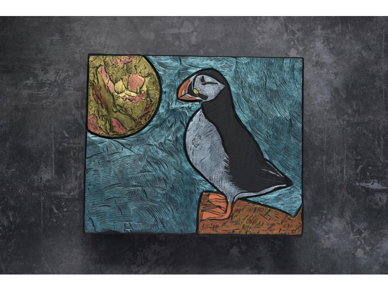 painted puffin on slate