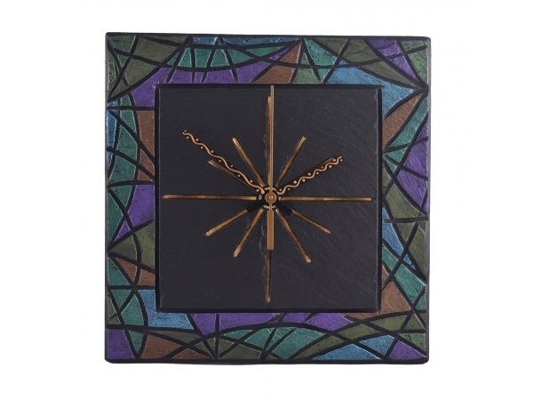 Square 7½" Clock Border Purple/Green/Blue Stained Glass Effect